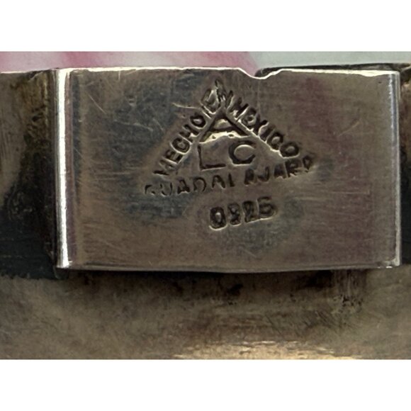 Vintage 60's Mexico 925 Sterling Wide Link Bracelet Aztec Warrior Repousse 68.6g - Picture 3 of 13